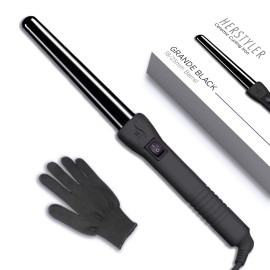 Herstyler Grande Ceramic Curling Wand - 1 inch Dual Voltage for Long and Short Hair - Negative Ions (Black)