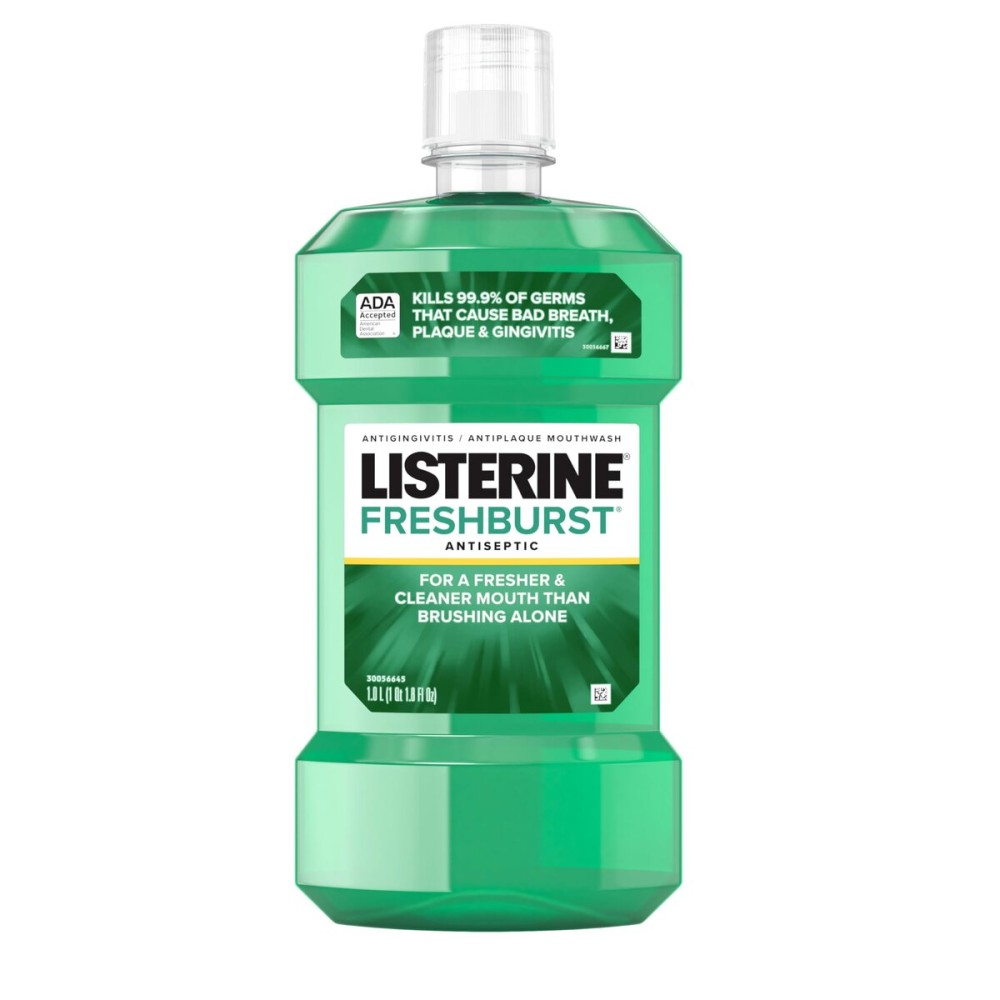 Listerine Freshburst Antiseptic Mouthwash for Bad Breath, Kills 99% of Germs That Cause Bad Breath & Fight Plaque & Gingivitis, ADA Accepted Mouthwash, Spearmint, 1 L Listerine Freshburst Antiseptic Mouthwash for Bad Breath, Kills 99% of Germs That Cause Bad Breath & Fight Plaque & Gingivitis, ADA Accepted Mouthwash, Spearmint, 1 L