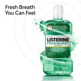 Listerine Freshburst Antiseptic Mouthwash for Bad Breath, Kills 99% of Germs That Cause Bad Breath & Fight Plaque & Gingivitis, ADA Accepted Mouthwash, Spearmint, 1 L Listerine Freshburst Antiseptic Mouthwash for Bad Breath, Kills 99% of Germs That Cause Bad Breath & Fight Plaque & Gingivitis, ADA Accepted Mouthwash, Spearmint, 1 L