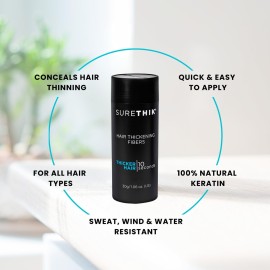 SURETHIK Hair Fibers, 30g (Black), Fills Thinning Hair for Visibly Fuller Look, Conceals Bald Spots, Natural Look, For Men & Women SURETHIK Hair Fibers, 30g (Black), Fills Thinning Hair for Visibly Fuller Look, Conceals Bald Spots, Natural Look, For Men & Women