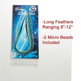 Feather Hair Extension - Turquoise, Brown, White & Grizzly, Five Genuine Rooster Feathers Bonded at the Tip, Ranging from 8 to 10 Inches, One Extension