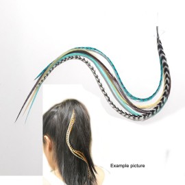 Feather Hair Extension - Turquoise, Brown, White & Grizzly, Five Genuine Rooster Feathers Bonded at the Tip, Ranging from 8 to 10 Inches, One Extension