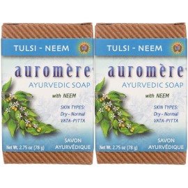 Auromere Ayurvedic Bar Soap, Tulsi Neem - Eco Friendly, Handmade, Vegan, Cruelty Free, Natural, Non GMO (2.75 oz), 2 pack