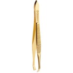 Mundial Straight Tip Gold Tweezers, Stainless Steel, Textured Handle for Precision Hair Removal, Splinter Removal and Eyebrow Shaping