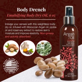 Body Drench Argan Oil for Skin - Emulsifying Body Oil for Dry-Skin, Moisturizing and Nourishing Skin, Lightweight & Non-Greasy, 6 fl oz Body Drench Argan Oil for Skin - Emulsifying Body Oil for Dry-Skin, Moisturizing and Nourishing Skin, Lightweight & Non-Greasy, 6 fl oz