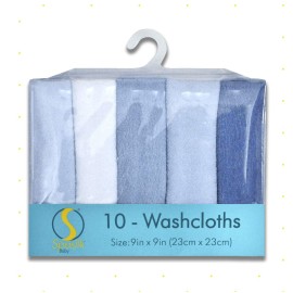 Spasilk Washcloth Wipes Set for Newborn Boys and Girls, Soft Terry Washcloth Set, Pack of 10, Blue