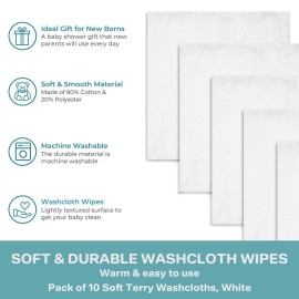 Spasilk Washcloth Wipes Set for Newborn Boys and Girls, Soft Terry Washcloth Set, Pack of 10, White, (010-WTE)