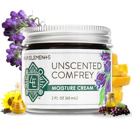Four Elements 4E Unscented Comfrey Moisture Cream, Deeply Moisturize and Nourish your Skin, Certified Organic, 2 OZ