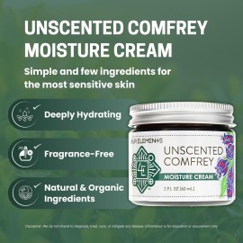 Four Elements 4E Unscented Comfrey Moisture Cream, Deeply Moisturize and Nourish your Skin, Certified Organic, 2 OZ