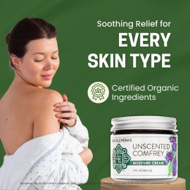Four Elements 4E Unscented Comfrey Moisture Cream, Deeply Moisturize and Nourish your Skin, Certified Organic, 2 OZ