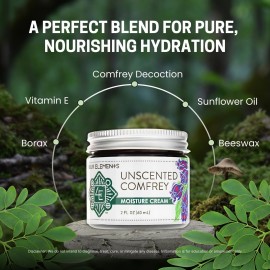 Four Elements 4E Unscented Comfrey Moisture Cream, Deeply Moisturize and Nourish your Skin, Certified Organic, 2 OZ