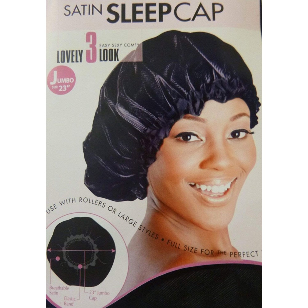Satin Sleeping Cap, 23 JUMBO XL X-Large BLACK Breathable and Comfortable Material, Elastic Band, Accommodate Large Hair Curlers and Rollers, Keeps Hair Styles in Place and Silky Satin Material to Hel