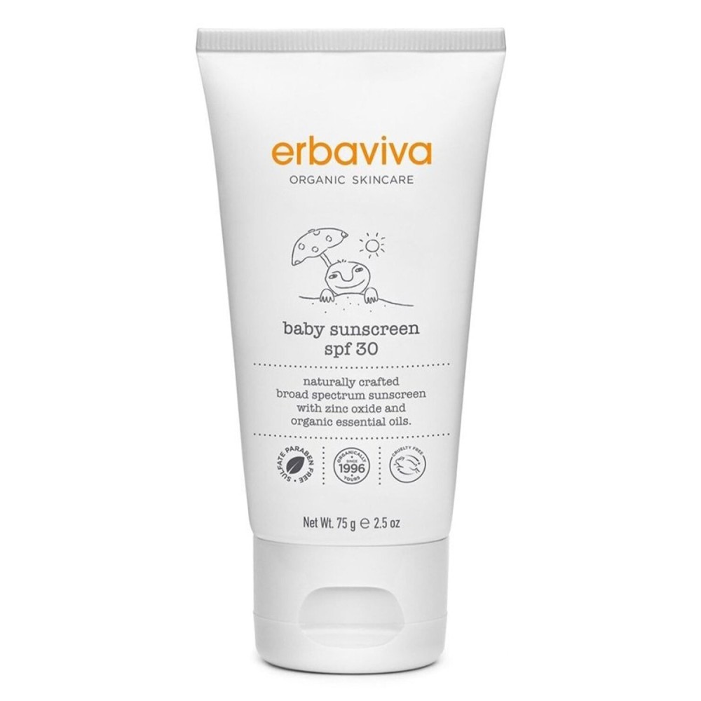 Erbaviva Organic Baby Sunscreen 2.5 Ounce - Coral Reef Safe, Natural, UVA & UVB Protection, Water Resistant, Infused with Essential Oils