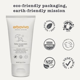 Erbaviva Organic Baby Sunscreen 2.5 Ounce - Coral Reef Safe, Natural, UVA & UVB Protection, Water Resistant, Infused with Essential Oils