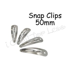 Snap Hair Clips - Silver Metal Tear Drop Shape with Hole - 50mm (Qty 25)