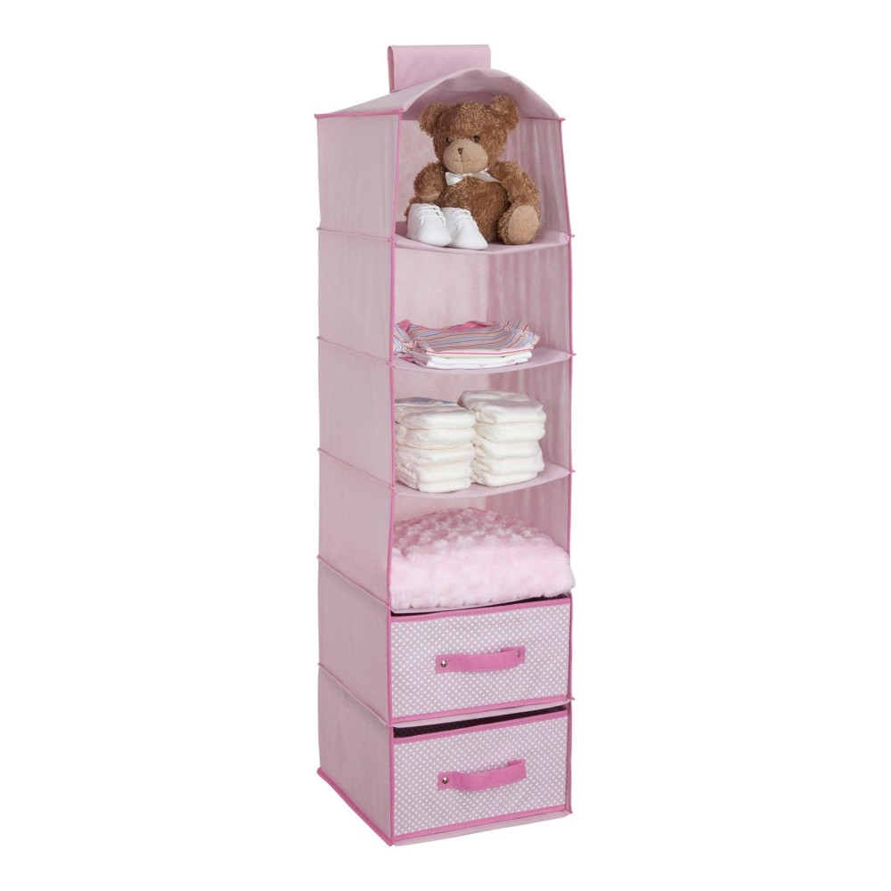 Delta Children 6 Shelf Hanging Wall Storage with 2 Drawers - Easy Storage/Organization Solution- Holds Sweaters, Shirts, Pants, Accessories & More - Movable Drawers Allow for Customization, Pink