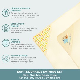 Spasilk Hooded Terry Bath Baby Towel with 2 Washcloths, Baby Bath Essentials, Ark Yellow, Set of 4