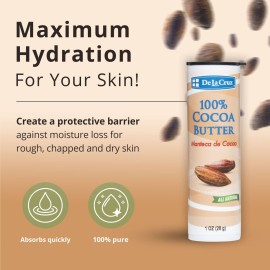De La Cruz Cocoa Butter Stick - 100% Pure and Natural Cocoa Butter For Dry, Rough Skin - All Natural Hydrating Moisturizer, 1 OZ (1 Stick)