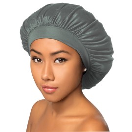 BT Luxury Wide Band Satin Bonnet Cap Gray, by Beauty Town