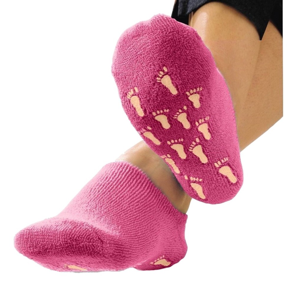 Deluxe Comfort Womens Terry Gel-Lined Moisturizing Booties, One Size - Infused with Essential Oils - Gel Lining - Non-Slip Comfort Grips - Socks, Pink