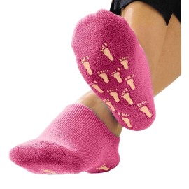 Deluxe Comfort Womens Terry Gel-Lined Moisturizing Booties, One Size - Infused with Essential Oils - Gel Lining - Non-Slip Comfort Grips - Socks, Pink