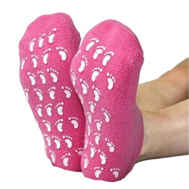 Deluxe Comfort Womens Terry Gel-Lined Moisturizing Booties, One Size - Infused with Essential Oils - Gel Lining - Non-Slip Comfort Grips - Socks, Pink
