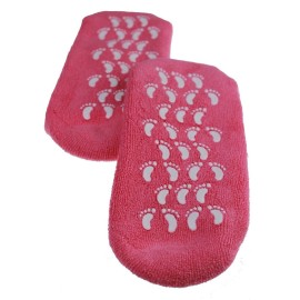 Deluxe Comfort Womens Terry Gel-Lined Moisturizing Booties, One Size - Infused with Essential Oils - Gel Lining - Non-Slip Comfort Grips - Socks, Pink
