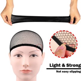 Black Hair Wig Weaving Stretchable Net Mesh Fishnet Elastic Snood Cap-2pcs