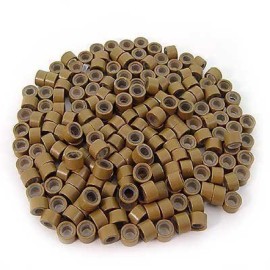 500 PCS 4.5mm Small Silicone Lined Micro Rings Links Beads Linkies For I Bonded Tip Stick Glue Hair Extensions - Color Light Brown