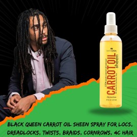Black Queen Carrot Oil Sheen Spray - Vibrant Shine for 4C Hair, Locs, Braids, Twists - Lightweight, USA-Made, 8 oz