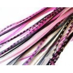Sexy Sparkles Feather Hair Extension - Pink & Black Mix, Five Real Rooster Feathers Bonded at The Tip, Ranging from 4 to 7 Inches, One Extension, Includes 2 Silicone Micro Beads
