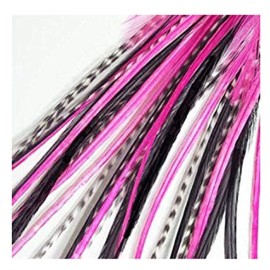 Sexy Sparkles Feather Hair Extension - Pink & Black Mix, Five Real Rooster Feathers Bonded at The Tip, Ranging from 4 to 7 Inches, One Extension, Includes 2 Silicone Micro Beads