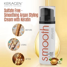 Keragen - Sulfate free - Smoothing Argan Styling Cream with Keratin, Panthenol, Collagen, Vitamins, Argan & Jojoba Oil - 4.4 Oz