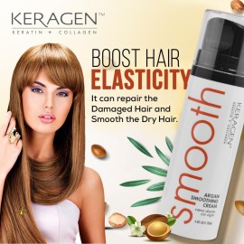 Keragen - Sulfate free - Smoothing Argan Styling Cream with Keratin, Panthenol, Collagen, Vitamins, Argan & Jojoba Oil - 4.4 Oz