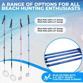 Sand Dipper Full Size Beach Scoop Shovel & Sifter Tool for Beachcombing - Adjustable Sea Glass, Shell, Shark Tooth Sifter for the Beach - Can Be Used as a Walking or Hiking Stick Too - Blue, 4 Basket