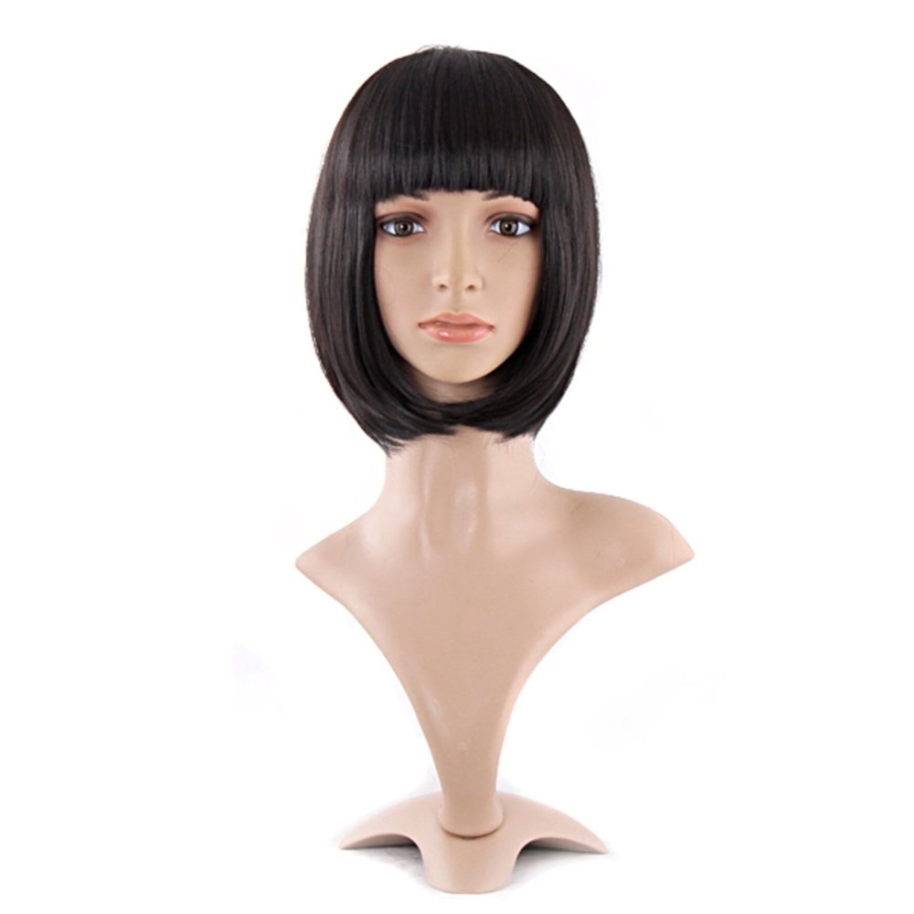 MapofBeauty 12 Inch/30cm Fashion Lady Short Straight Flat Bangs Bob Wig (Black)