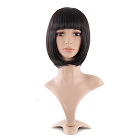MapofBeauty 12 Inch/30cm Fashion Lady Short Straight Flat Bangs Bob Wig (Black)