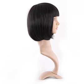 MapofBeauty 12 Inch/30cm Fashion Lady Short Straight Flat Bangs Bob Wig (Black)