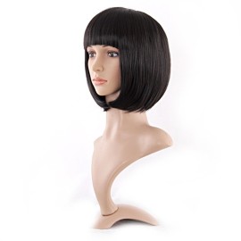 MapofBeauty 12 Inch/30cm Fashion Lady Short Straight Flat Bangs Bob Wig (Black)