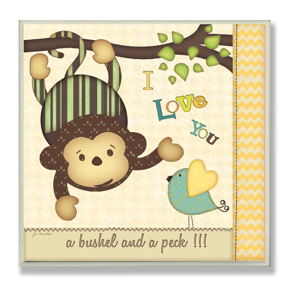 The Kids Room by Stupell I Love You a Bushel and a Peck with Monkey Square Wall Plaque
