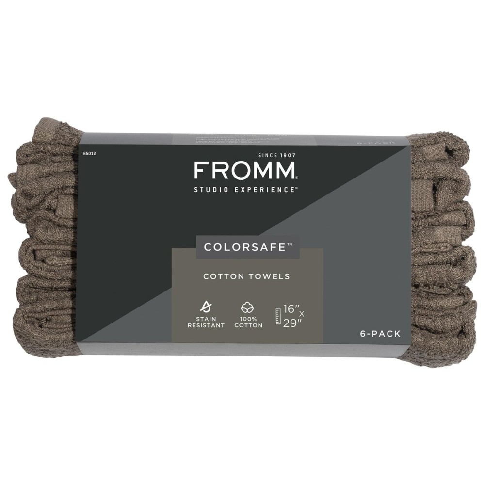 Fromm ColorSafe 100% Cotton Bleach Proof Salon Hair Towels, for Hairstylists, Barbers, Spa, Gym, Absorbent and Stain-Resistant Brown Towels for Drying Long, Curly, or Wavy Hair, 16 x 29, 6 Pack