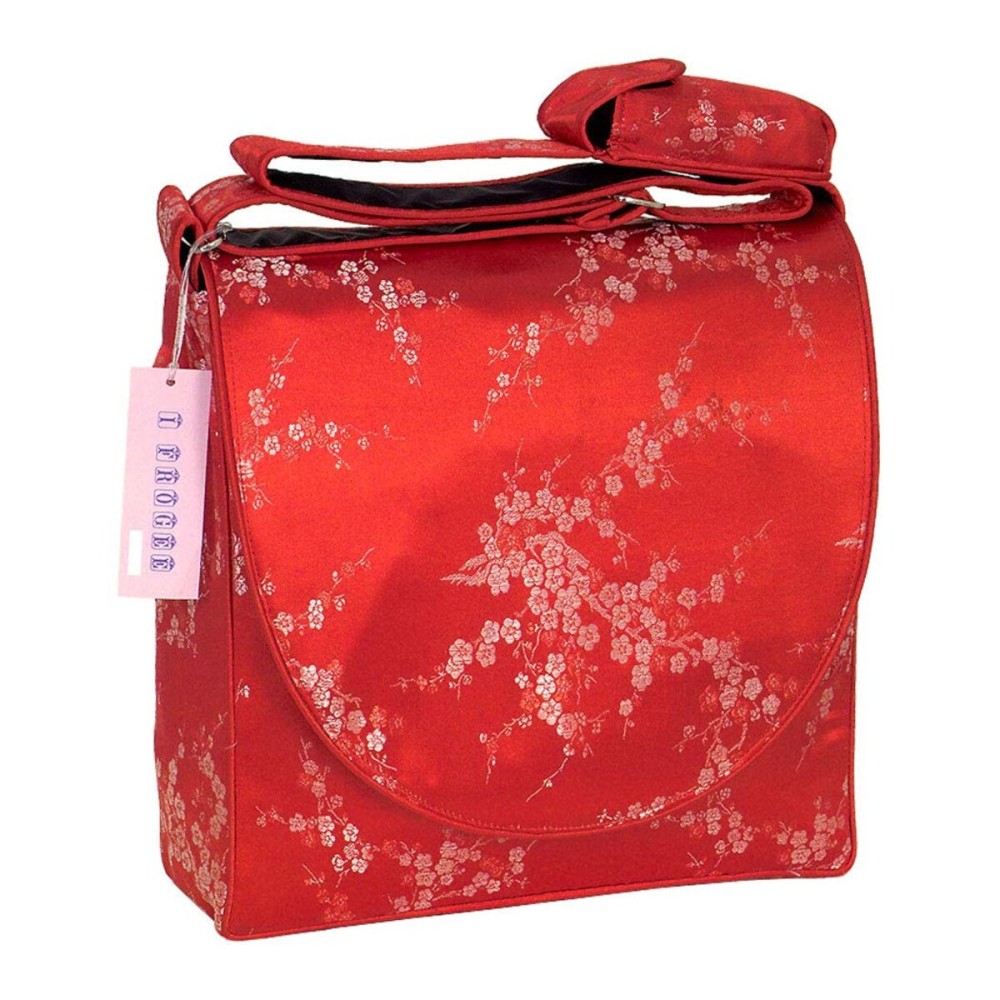 I Frogee Red-Silver Cherry Blossoms Brocade Diaper Bag/Messenger Shoulder Bag