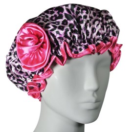 Kella Milla Stylish Satin Shower Cap - Pink Leopard