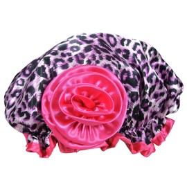 Kella Milla Stylish Satin Shower Cap - Pink Leopard