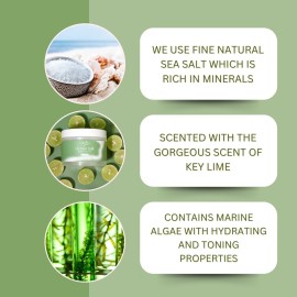 Sea Salt Body Scrub by Florida Suncare - Ocean Salt Body Polish Infused with Marine Algae - Exfoliating Face and Body Scrub - Facial Scrub Exfoliator to Tackle Acne (Key Lime, 3.3 oz)