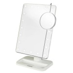 Jerdon 8-Inch by 11-Inch Lighted Vanity Mirror - Rectangular Tabletop Mirror in White with 10X Magnification Spot Mirror - Model JS811W