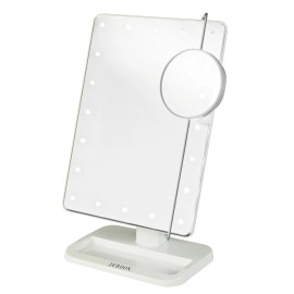 Jerdon 8-Inch by 11-Inch Lighted Vanity Mirror - Rectangular Tabletop Mirror in White with 10X Magnification Spot Mirror - Model JS811W