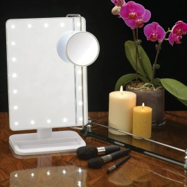 Jerdon 8-Inch by 11-Inch Lighted Vanity Mirror - Rectangular Tabletop Mirror in White with 10X Magnification Spot Mirror - Model JS811W