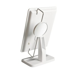 Jerdon 8-Inch by 11-Inch Lighted Vanity Mirror - Rectangular Tabletop Mirror in White with 10X Magnification Spot Mirror - Model JS811W