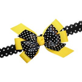 WEBB DIRECT2U WD2U Baby Girls Black Dotted Grosgrain Boutique Hair Bow Stretch Headband (Sun Yellow)